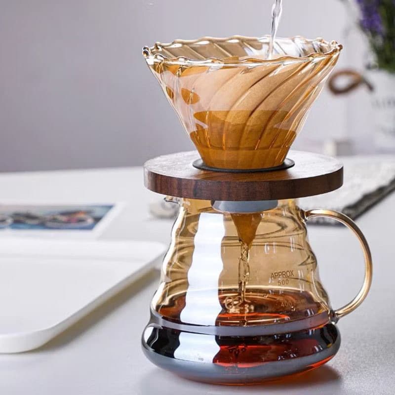 Kit Jarra 600ml + Coador de Café de Vidro Ambar Borossilicato Chá Filtro