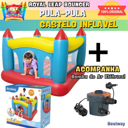 LANÇAMENTO! Brinquedo Pula-Pula Inflável Castelo Royal Leap Bouncer com Bomba de Ar Elétrica.