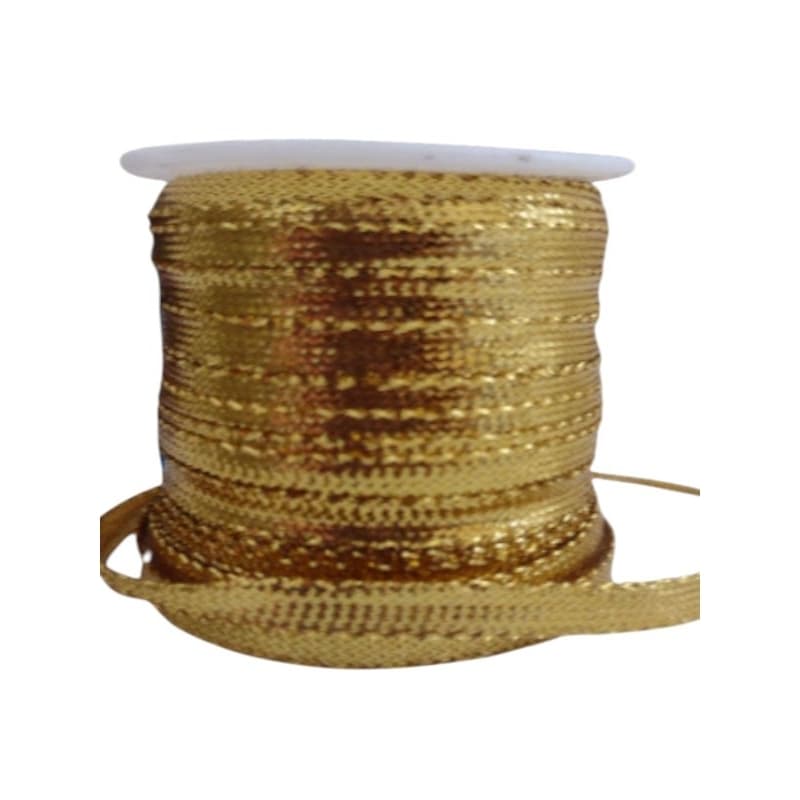 Fitilho Fita dourada sem arame dupla face corda achatada decorativa para artesanato e decorações