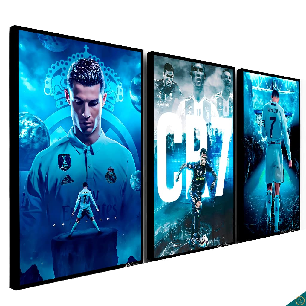 KIT 3 Quadros Decorativos CR7 Cristiano Ronaldo Sala de Estar Quarto Decoração de Parede