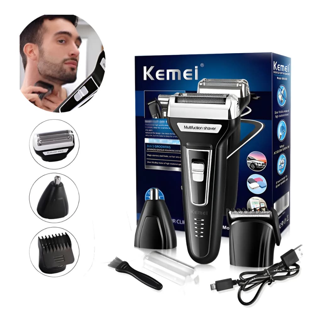 Maquina Profissional 100 Original Kemei km-6558 Aparelho Barbear Depilador Elétrico Recarregável 3 Em 1