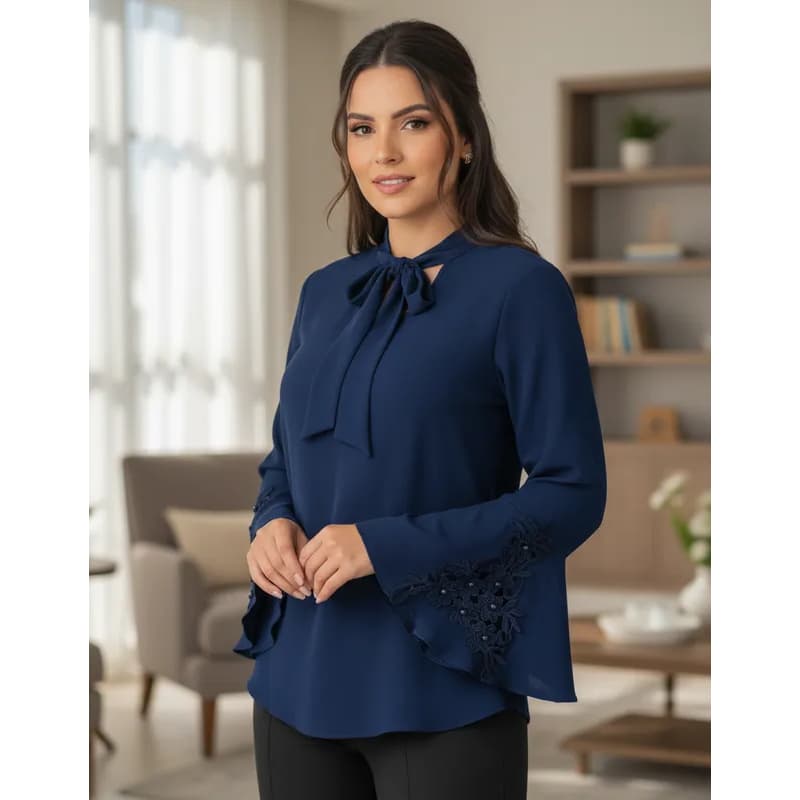 Blusa Moda Evangélica Plus Size Manga Longa Sku:bmlp12