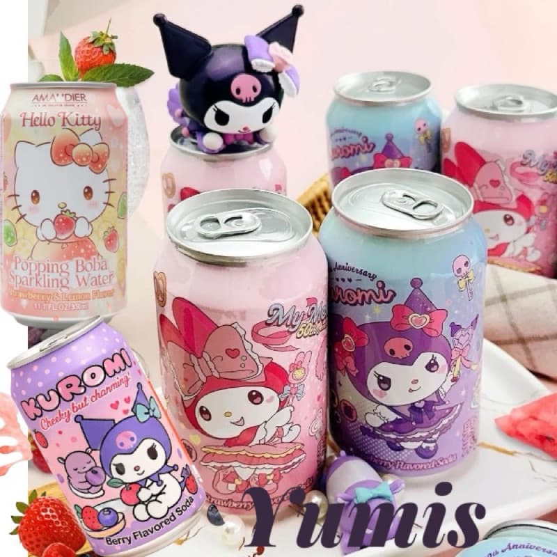 Bebida Hello Kitty e Kuromi com pedacos de gelatina dentro  Jelly Boba - Red Sakura - Importado