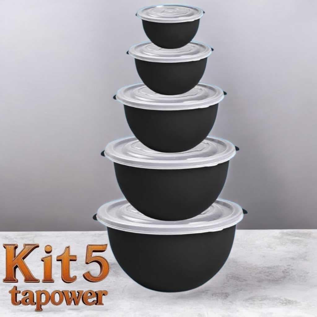 Kit 5 Tigelas Plásticas com Tampa Tupperware – 700ml a 8L | Bowl Multiuso Cozinha | Resistentes e Empilháveis