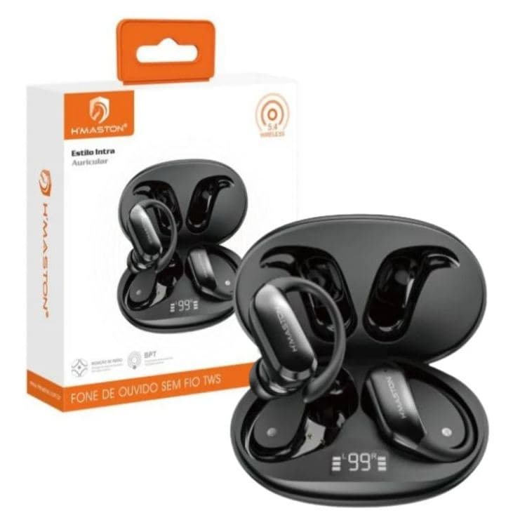 Fone de Ouvido Bluetooth Sem Fio Esportivo RS 77 Gancho de Orelha Display Original