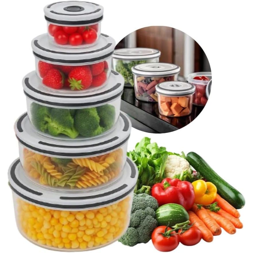 Kit Potes Herméticos Premium Quadrados e Redondos com Tampa Branca Transparente Livre de BPA