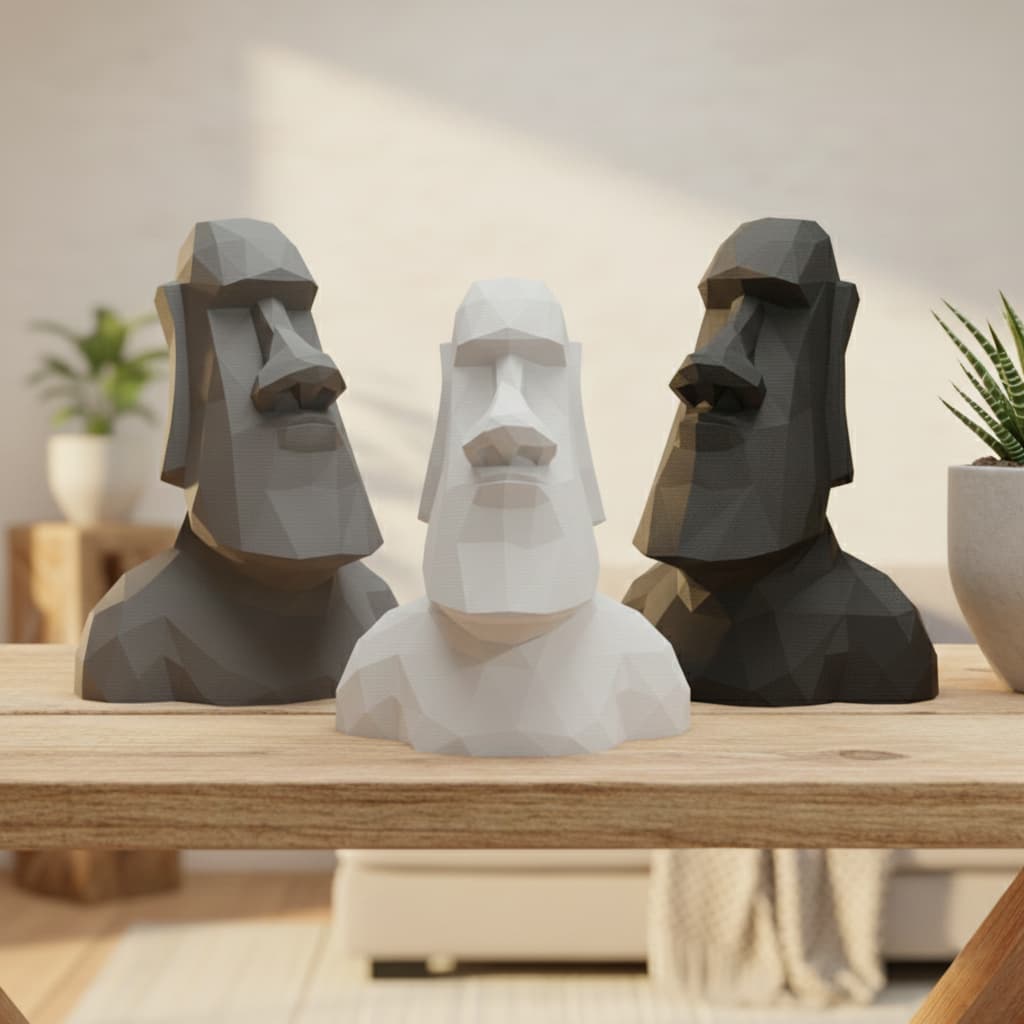 Estátua Moai/Cabeças da Ilha de Páscoa Geométrico Low poly