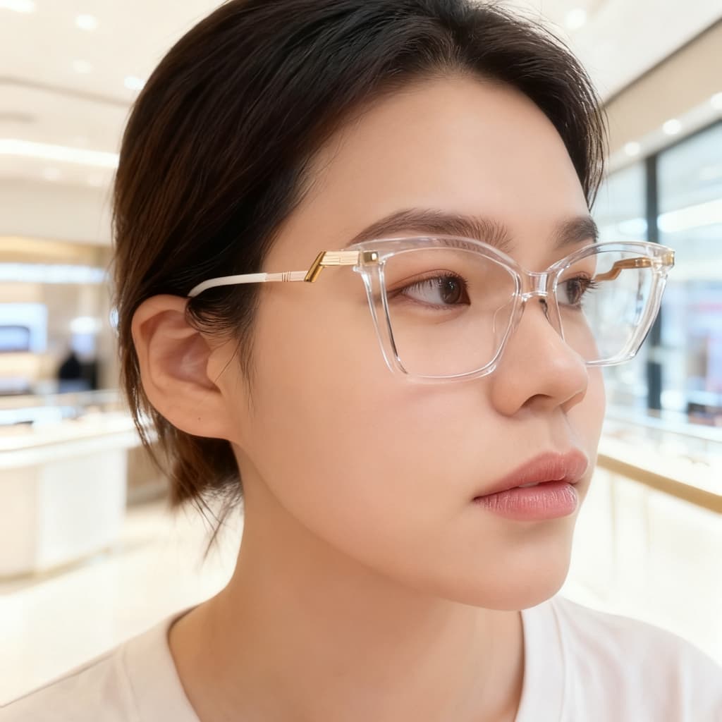 Óculos gatinho transparentes, armação feminina elegante, sem grau, hastes com design exclusivo.