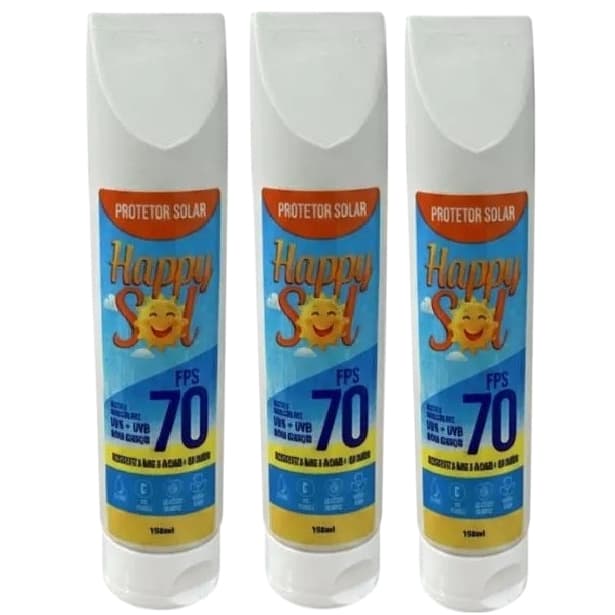 KIT COM 3 PROTETOR SOLAR HAPPY SOL 70 FPS 120 ML