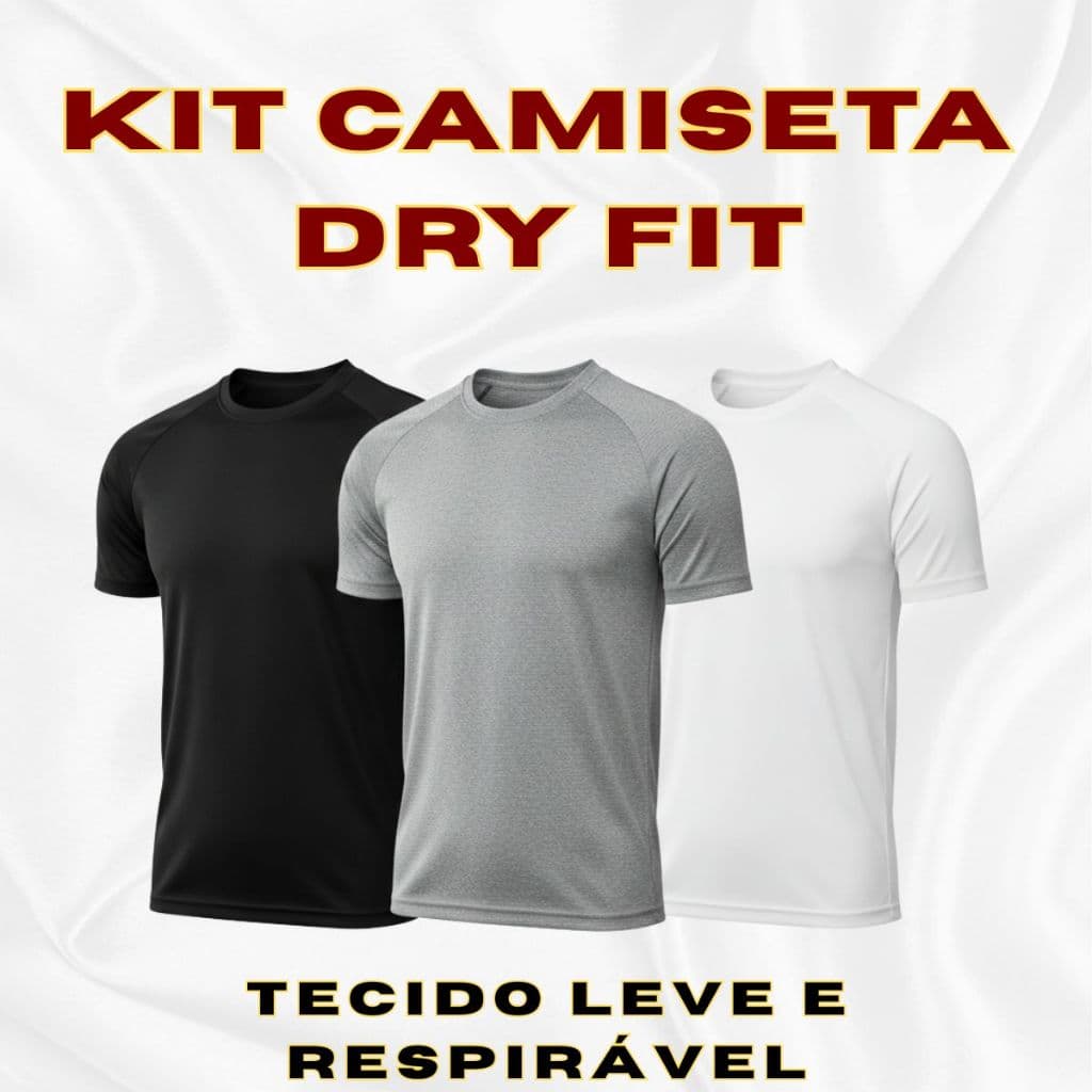 Kit 3 Camisetas Dryfit Malha Anti Odor Gola Redonda Tecido Leve