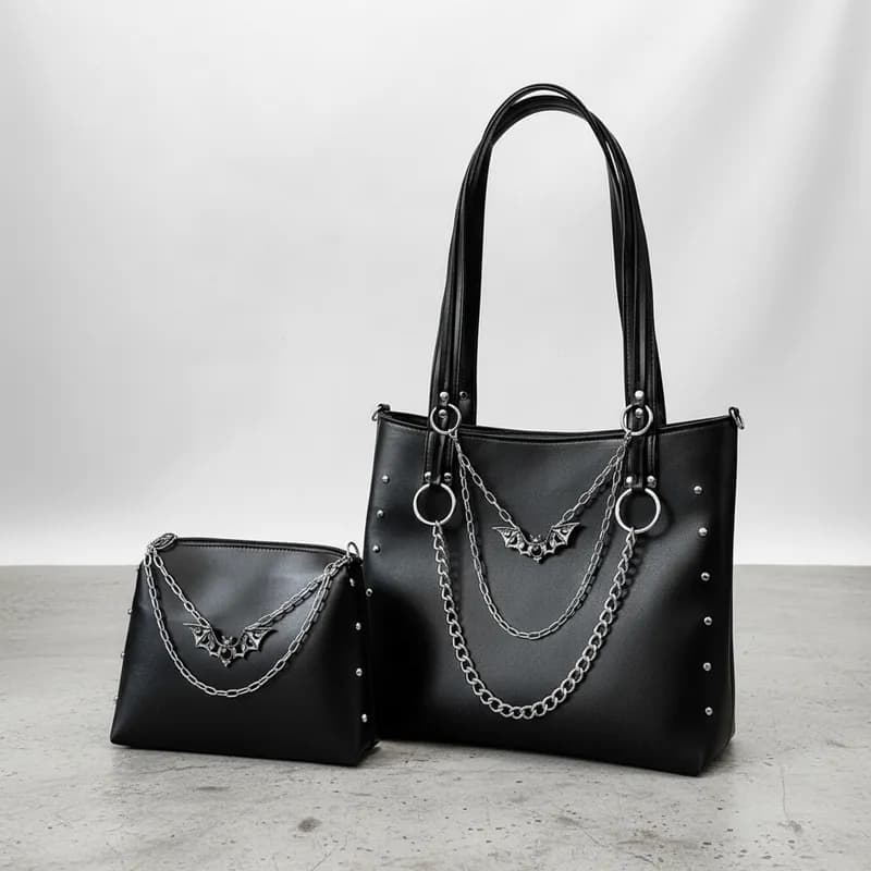 Kit 2 Bolsas Morcego Tote e Tiracolo Correntes Spikes Personalizável Gótico Dark