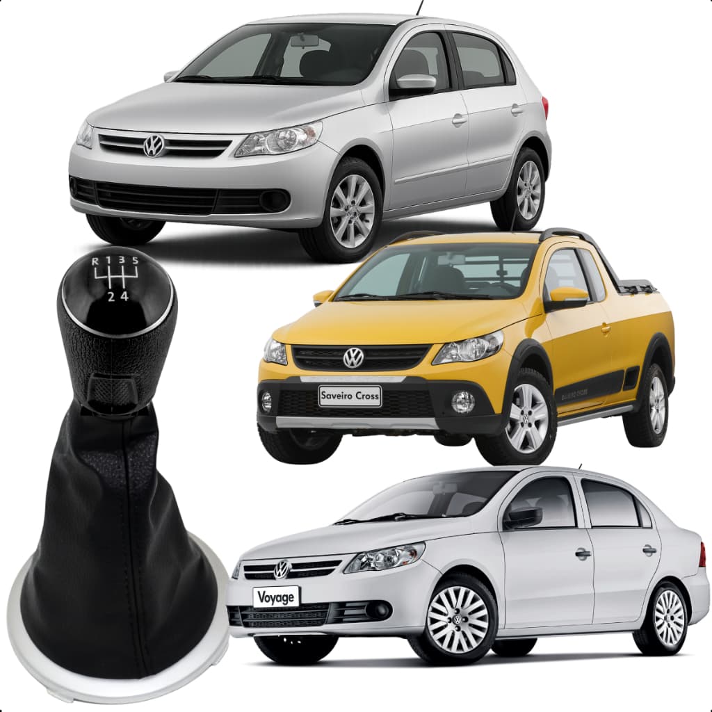 Manopla + Coifa Cambio Bola Marcha Volkswagen Gol Voyage Saveiro G5 G6 Fox Base Prata 2009 a 2016