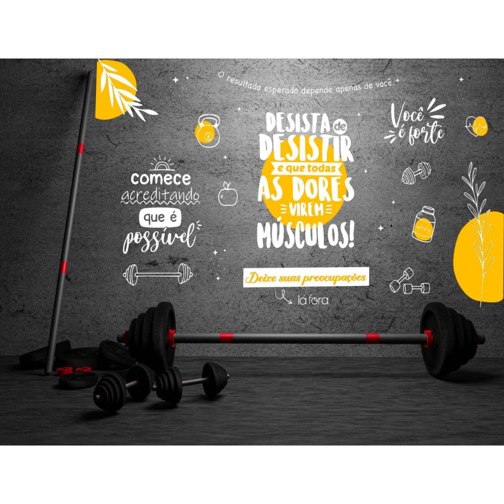 Adesivo Decorativo Parede Boho Academia Motivação Musculação Peso Corpo Frases Motivação Exercício