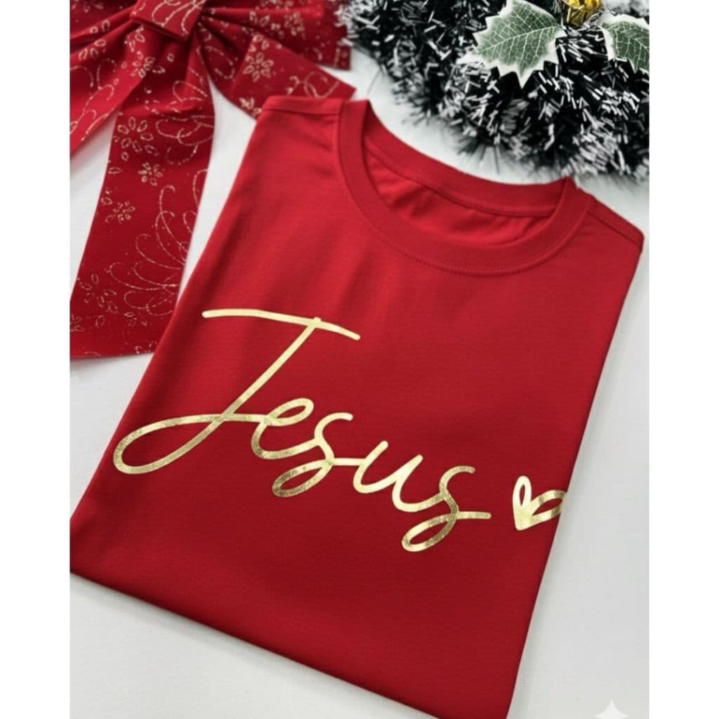 T-shirt feminina babylook algodão blusa religiosa Jesus natal final de ano