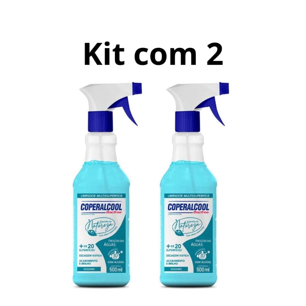 Kit Com 2 Coperalcool Bacfree Oceano, Oquídea Negra e Chá Branco 500ml cada – Limpador Multi Superfície com Álcool