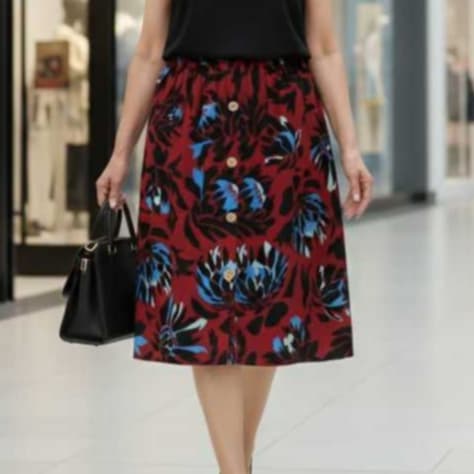 Saia Senhora Fresquinha Modelo Midi Godê Com Elástico e Botôes Moda Evangélica em Viscose Suave