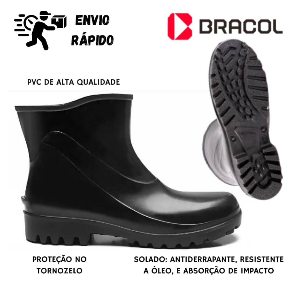 Bota Galocha de PVC Impermeável e Antiderrapante Bracol Ideal para Motoboy, Pesca, Construção e Limpeza Profissional