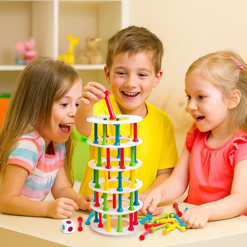 Jogo Derruba Torre Blocos Empilháveis Equilíbrio Infantil Jenga Desafio Habilidade Crianças Família