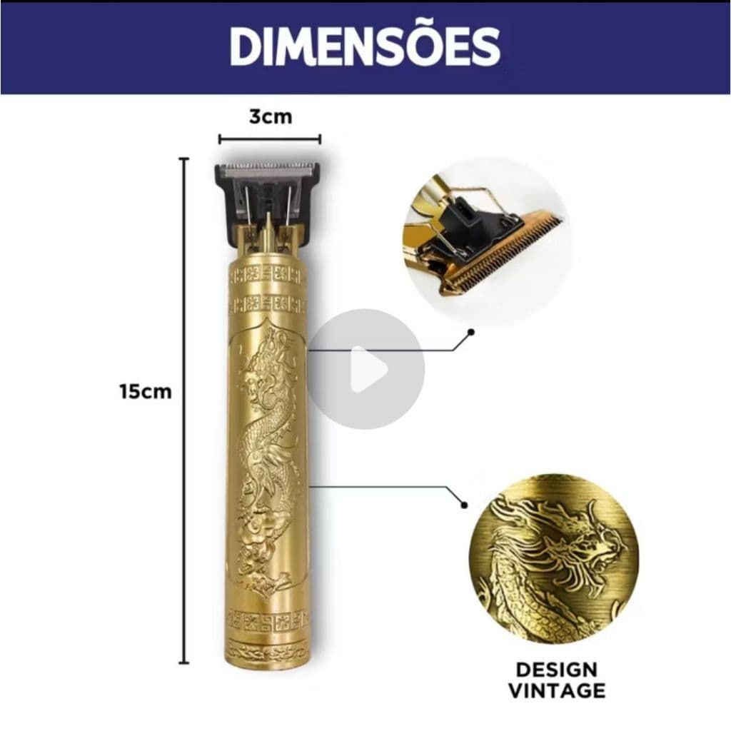 Maquina Profissional Dragão Sem Fio (Cabelo,Barba,Pezinho) Limitador De Lamina Ajustavel