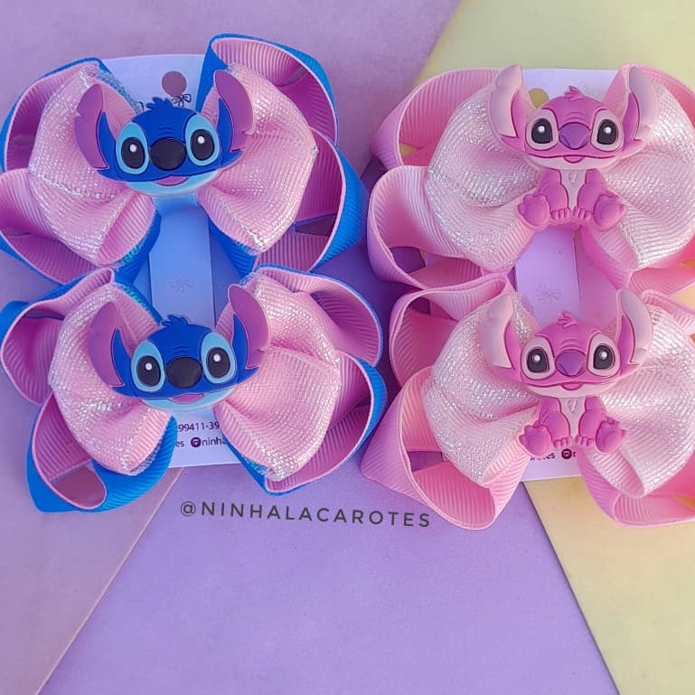 Par de laços Stitch e Angel laço Stiitch e Angel presilha de cabelo  Stiitch e Angel laço cabelo