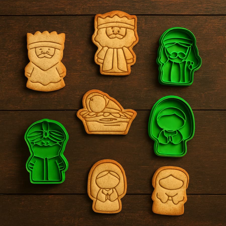 Kit Completo de Cortadores Biscoito do Presépio 6 Peças (José, Maria, Jesus e 3 Reis Magos) Natalino