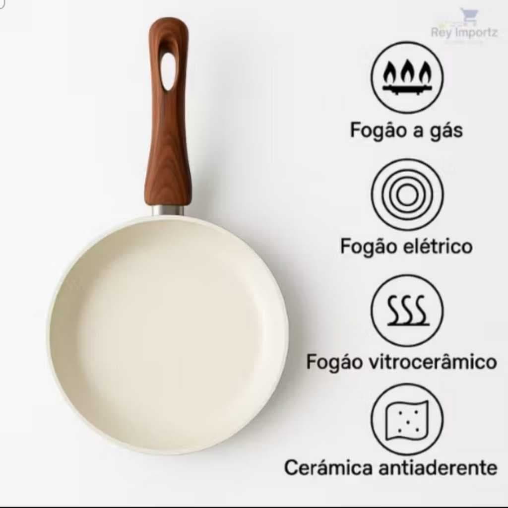 Kit 2 Frigideiras Cerâmica Cinza Bege Antiaderente + Espátula Silicone  Não Gruda Vai em Todo Tipo de Fogão