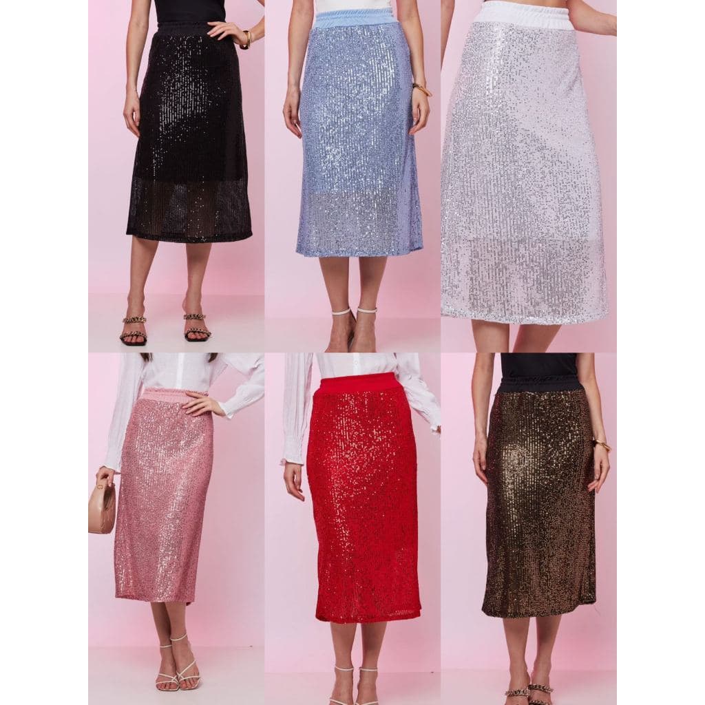 Saia Midi Paete Com Forro Moda Feminina