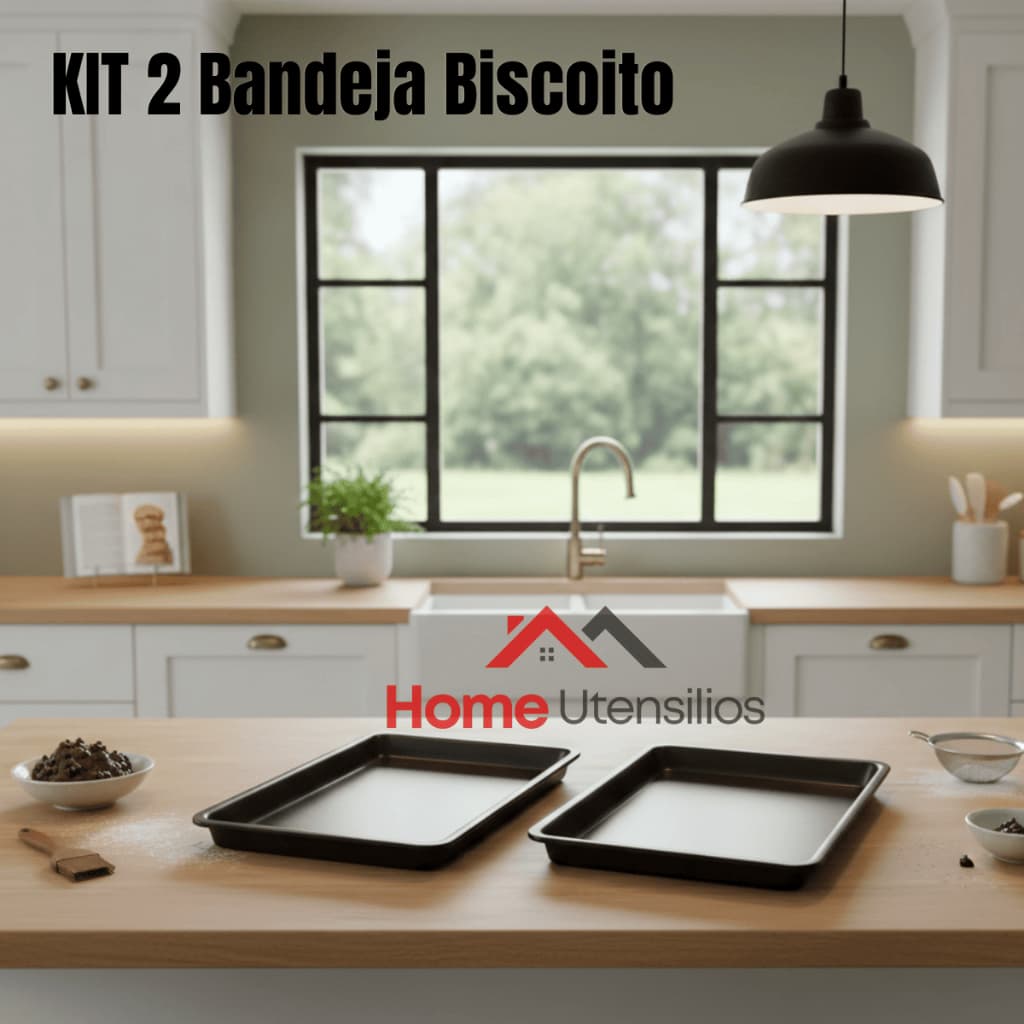 Kit 2 Forma Assadeira Antiaderente Retangular Bandeja Biscoito Rasa Doces e salgados 33 Cm