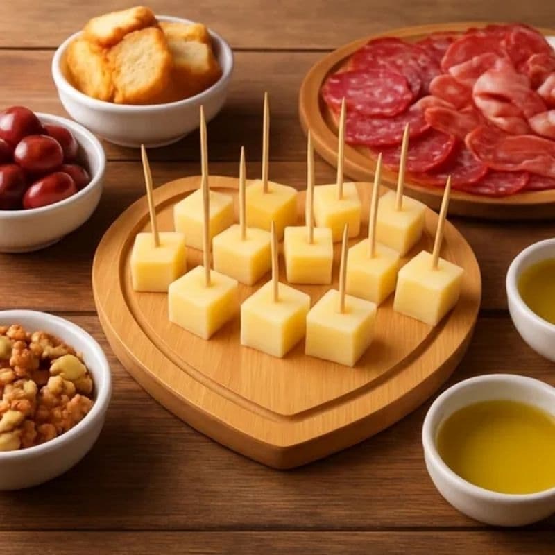 Tábua de Petiscos Coração em Bambu – Ideal para Queijos, Frios e Aperitivos