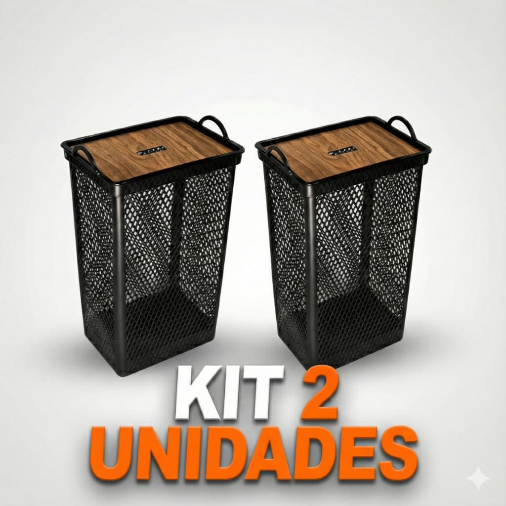 Cesto Organizador 49 Litros Telado Tampa Madeira - Banheiro e Lavanderia 01 ou 02 unidades