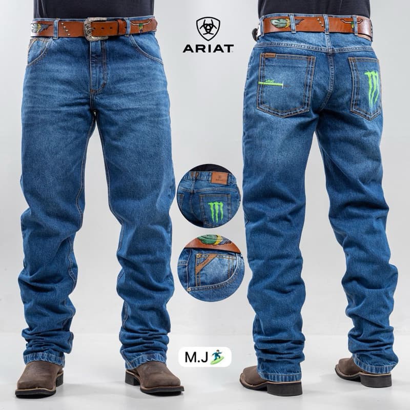 Calça jeans Ariat tecido grosso modelo balão