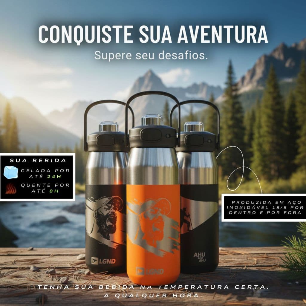 Garrafa 750ml Aço Inox Térmica Alta Durabilidade De Água Café Com Alça e Parede Camada Dupla Isolamento Termico a Vácuo