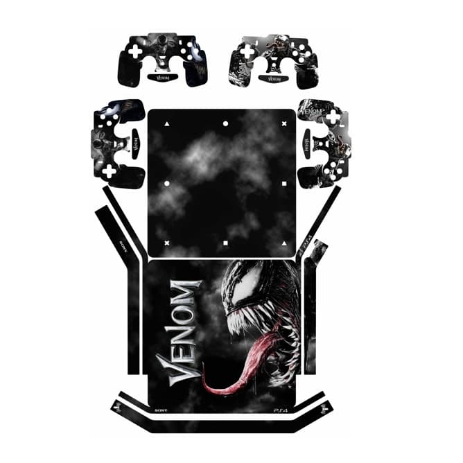 Kit Adesivo PS4 SLIM Adesivo + 4 Adesivos Controles PS4 FAT Completo Alto Brilho / Venom