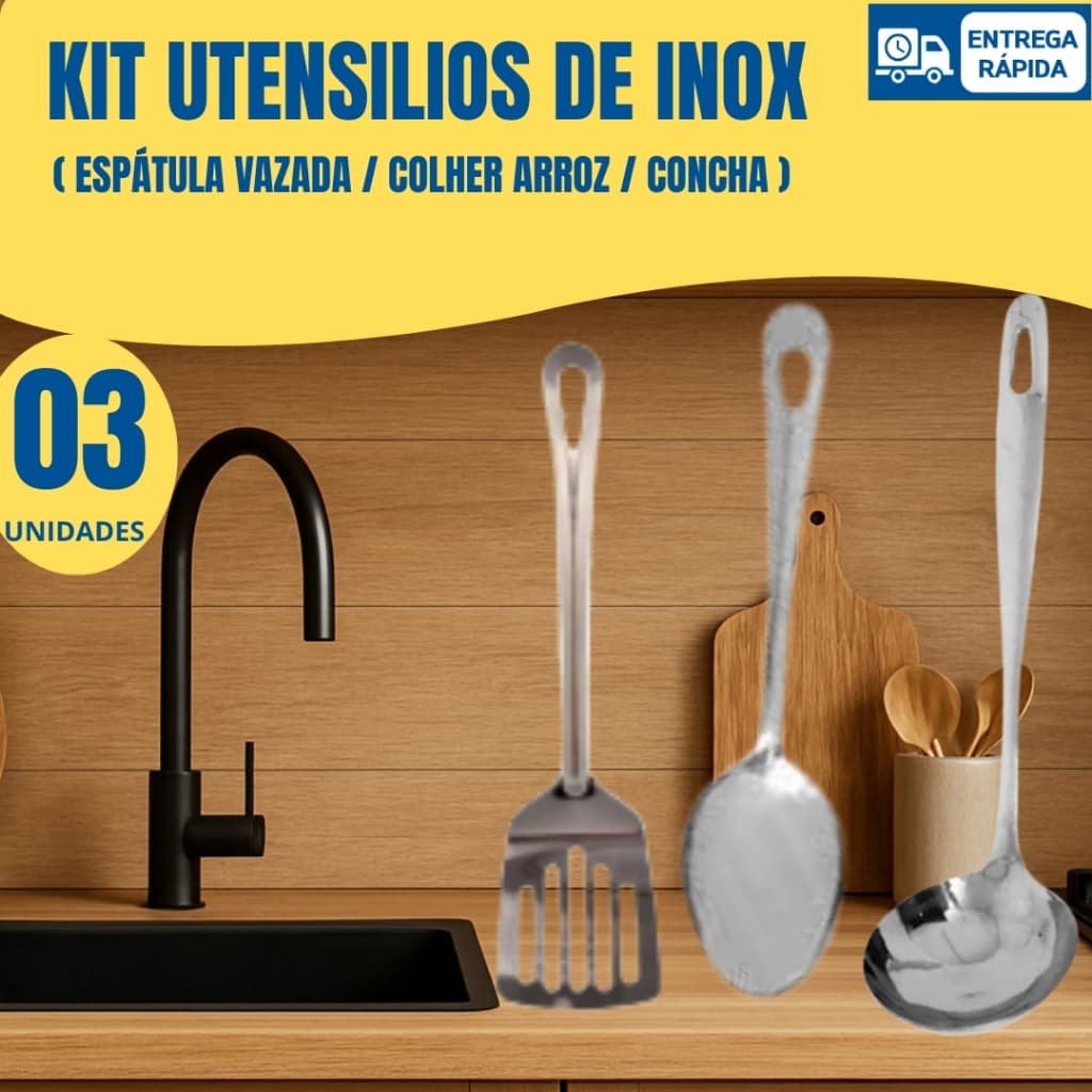Kit Utensílios De Aço 100% Inox Original Multiuso Para Sua Cozinha Buffet Restaurante
