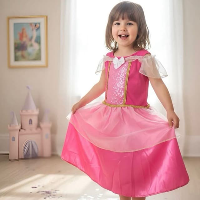 Fantasia Infantil Princesa Aurora Rosa Bela Adormecida Vestido Luxo