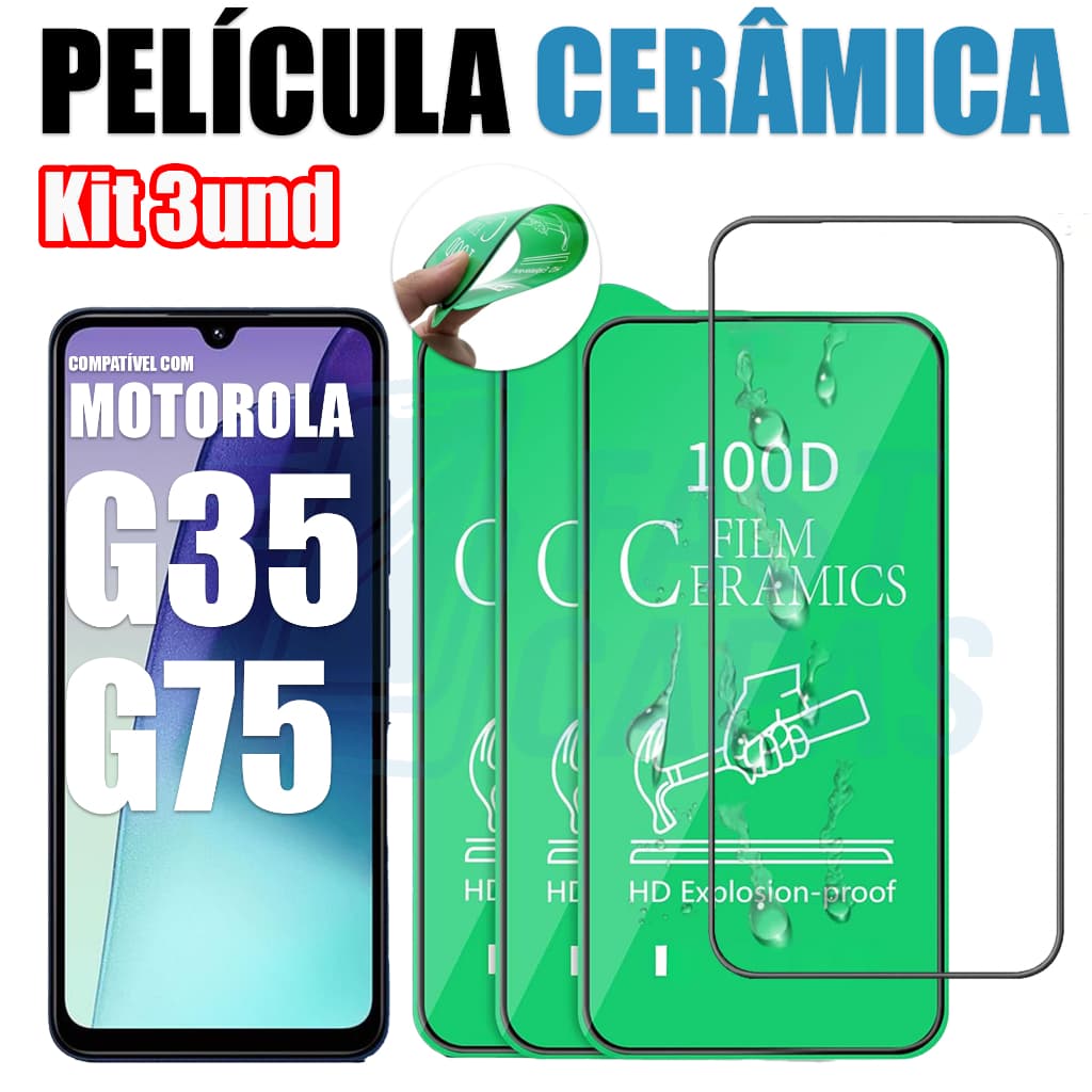 Kit 3 Película Cerâmica Motorola G35 G75 5G Moto G Não Quebra Hidrogel 9D 3D Flexível Protetor Tela