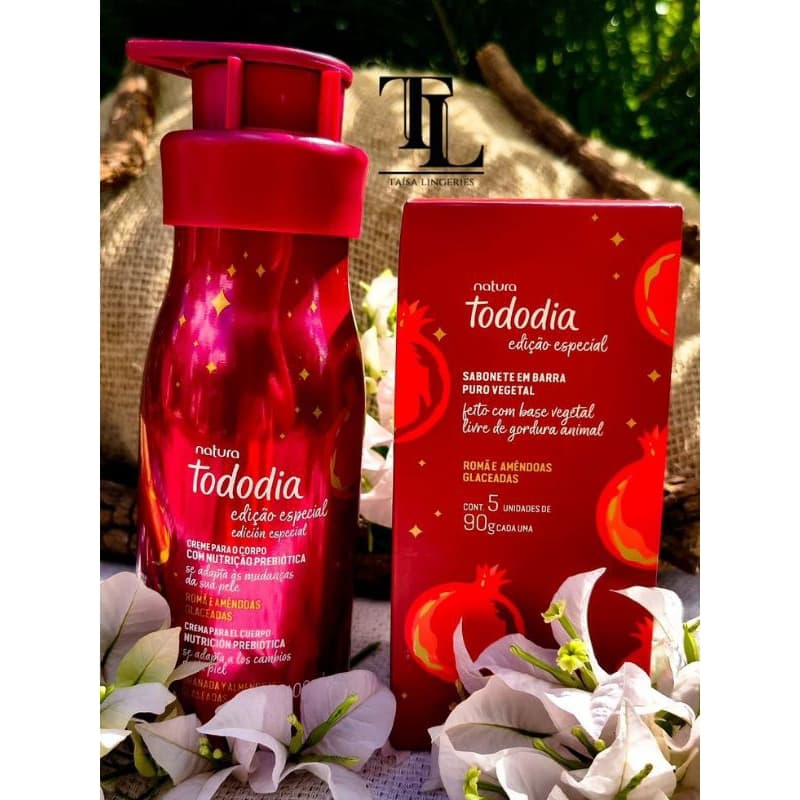 Kit Presente Natura Todo Dia 1 Hidratante Corporal 400ml+1 Caixa De Sabonete Romã E Amêndoas Glaceadas Edição Especial.