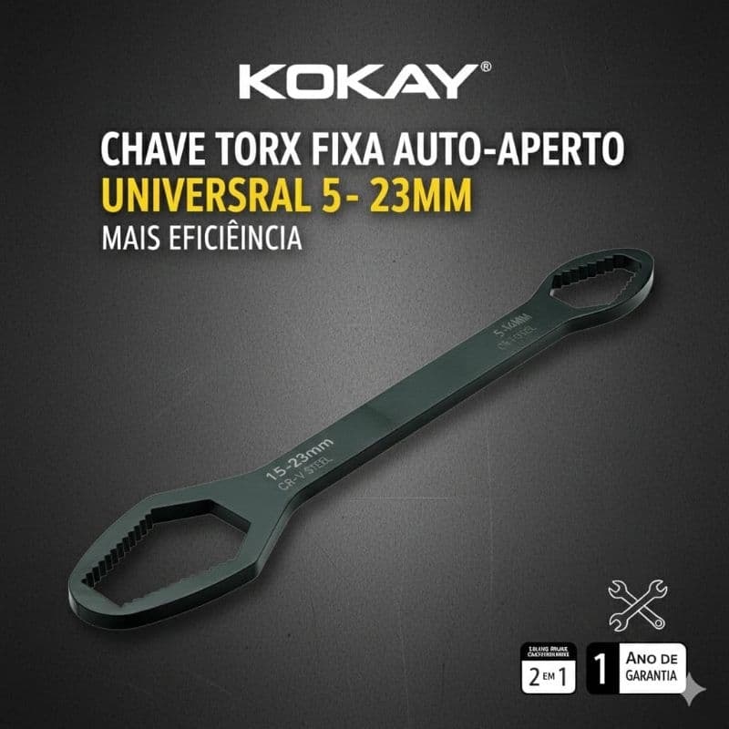 Chave de Boca Torx Fixa Auto-Aperto Universal 5-23mm Cabeca Dupla Preto