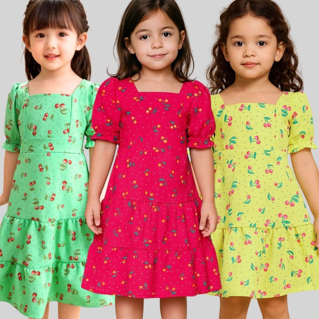 Vestido Infantil menina estampado cerejinhas 4-6-8-10 anos verão
