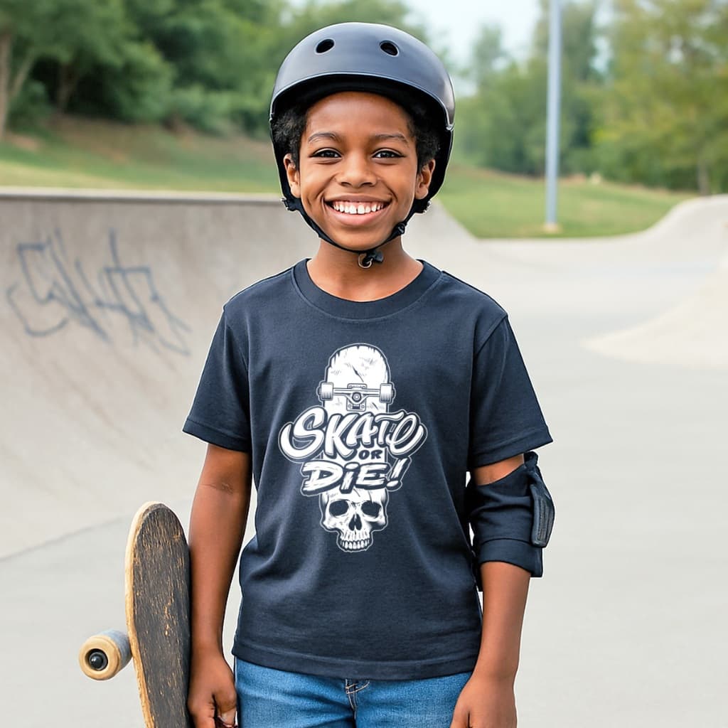 Camiseta Infantil Unissex Estampa Skate or Die