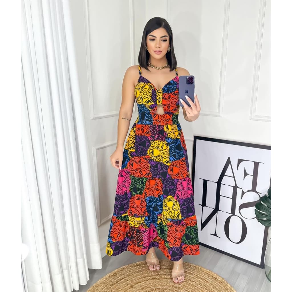 VESTIDO MIDI FEMININO DE ALÇA DE ESTAMPA BORBOLETA ENCANTADORAS com  alcinha  y Bojo
