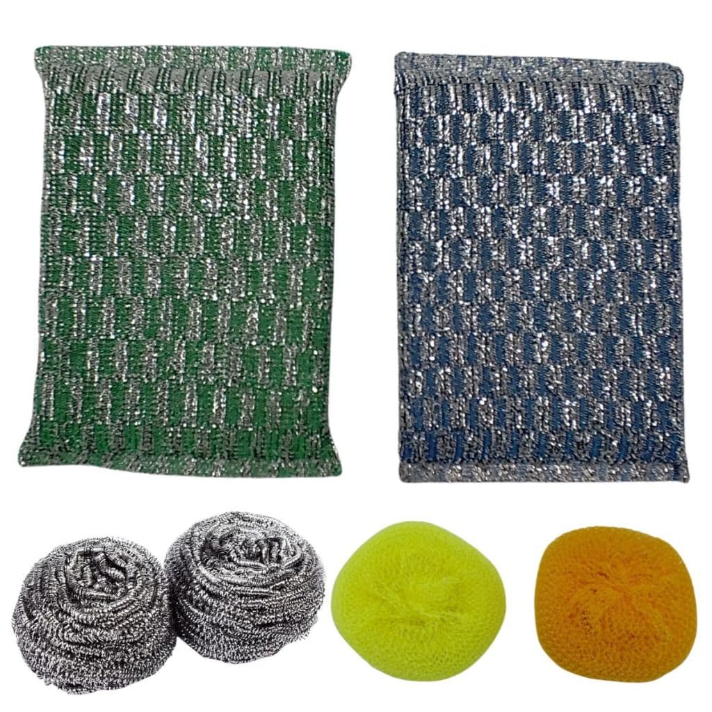 Kit Esponja Multiuso e Palha de Aço Inox 6 Peças Limpeza Cozinha Panelas e Louça