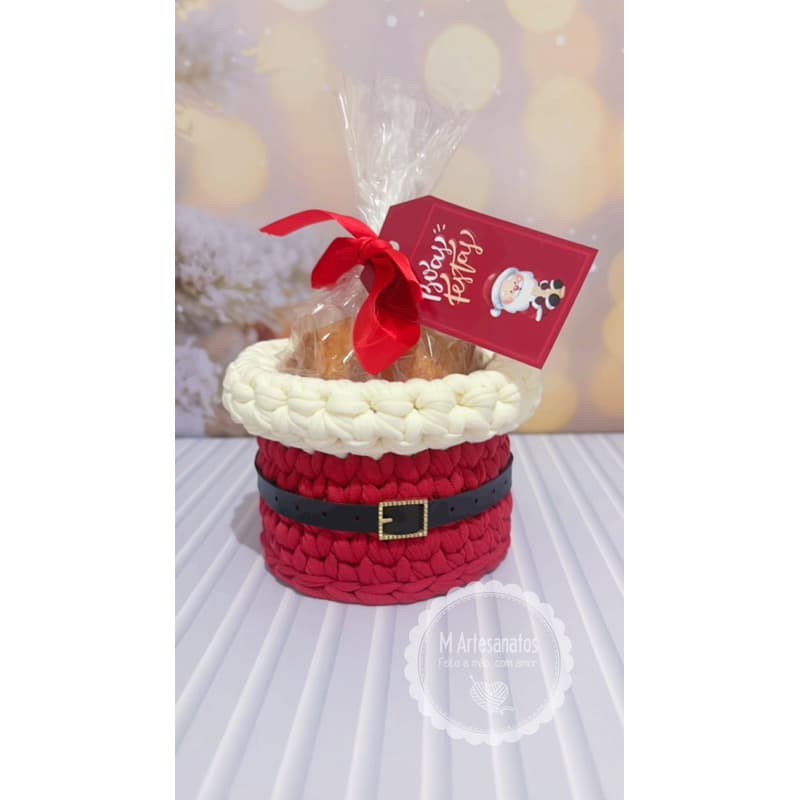 Porta mini panetone Cachepô de fio de malha crochê presente de Natal