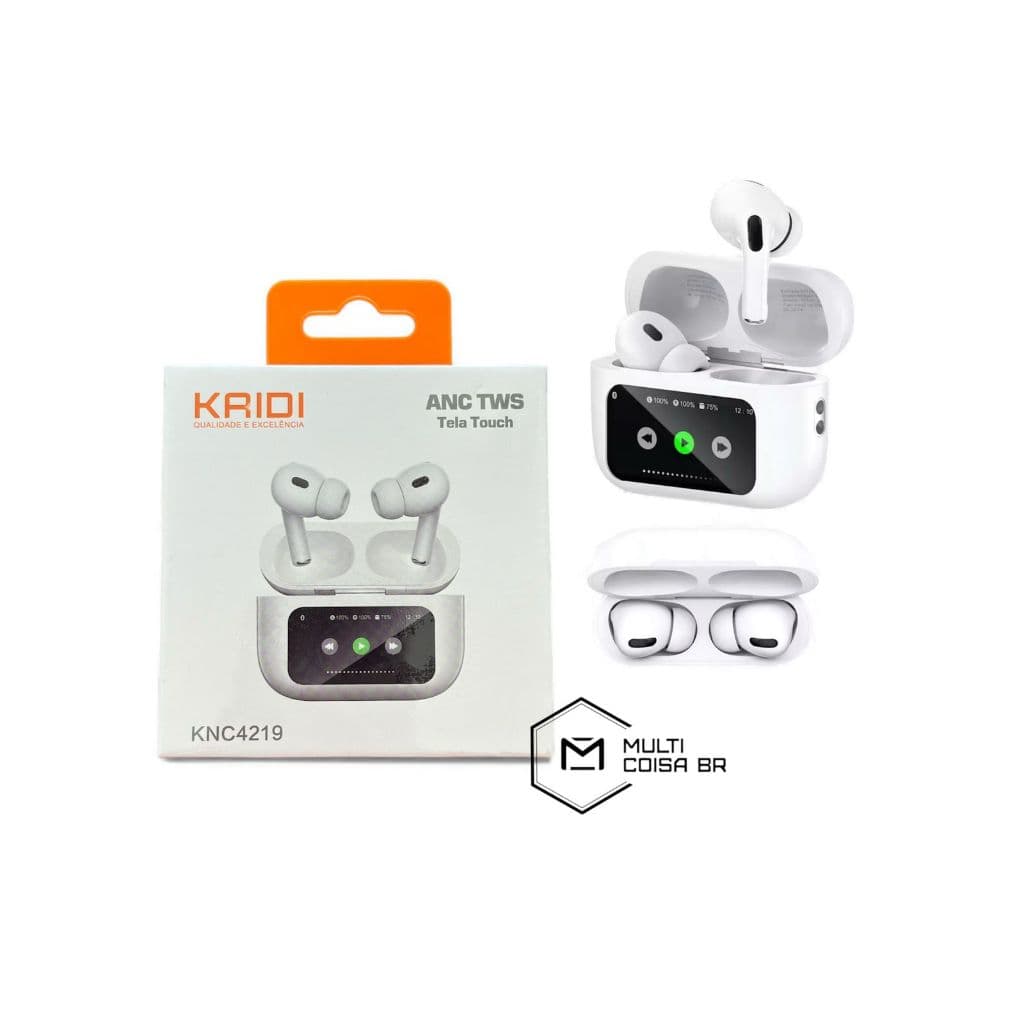 Fone de Ouvido KRIDI KNC4219 ANC TWS Bluetooth com Tela Touch – Cancelamento de Ruído