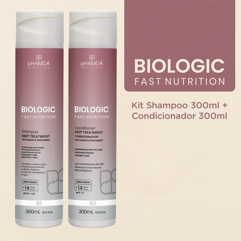 Kit Tratamento Profundo Shampoo 300ml e Condicionador 300ml Biologic Fast Nutrition pHAMDÁ