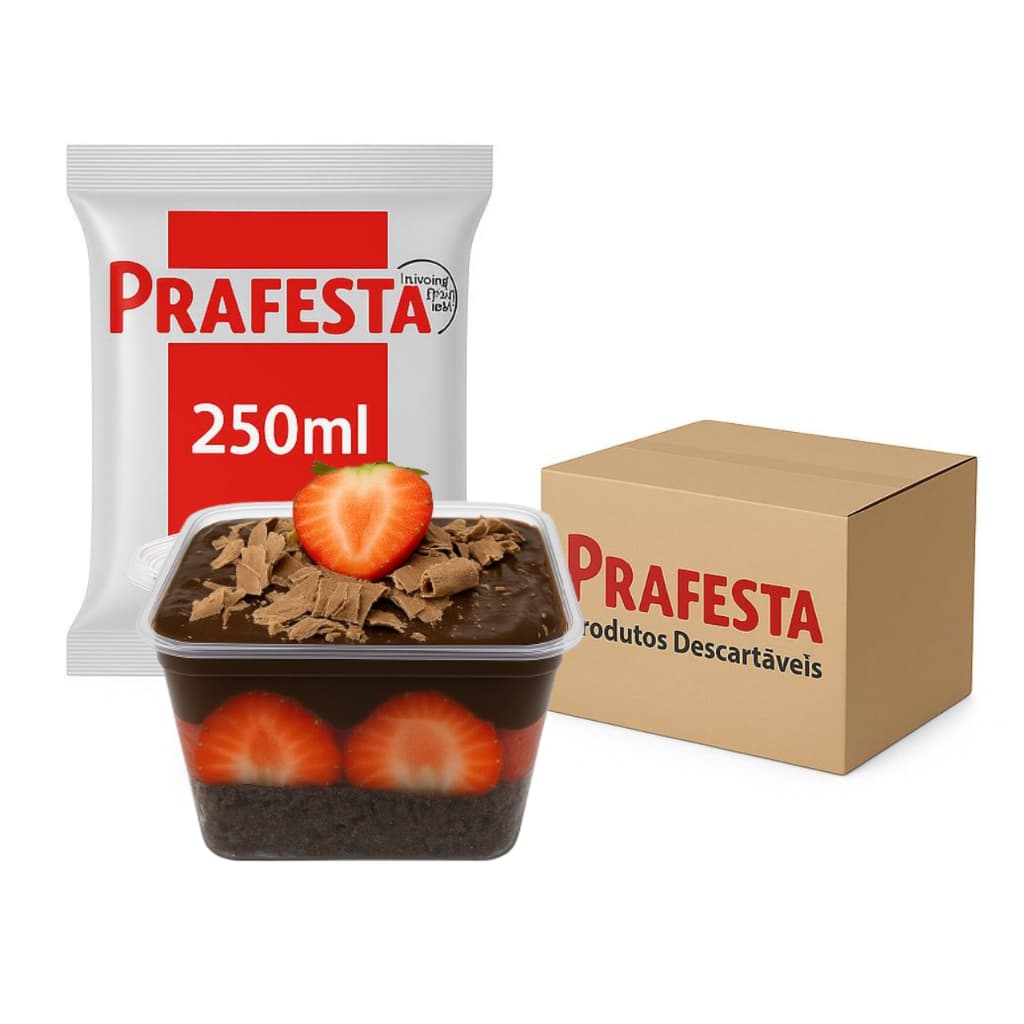 Potes Quadrados 250ml (200un) Prafesta  DESCARTAVEL Marmita Fit e Sobremesa,  EMBALAGEM Reutilizável MONTEFRESH