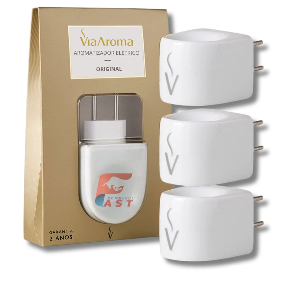 Kit 3 Aromatizadores Elétricos de Porcelana Branco Via Aroma - Difusor de ambientes para essencias