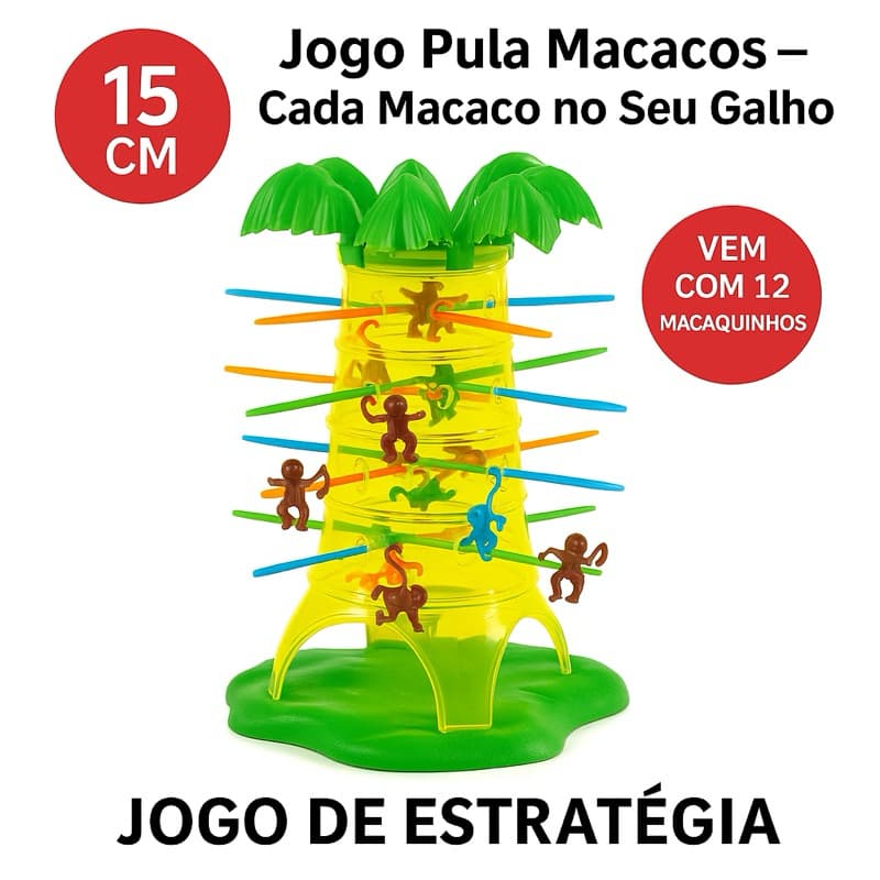 Jogo Pula Macacos – Cada Macaco no Seu Galho | 15 cm | Jogo de Equilíbrio Infantil
