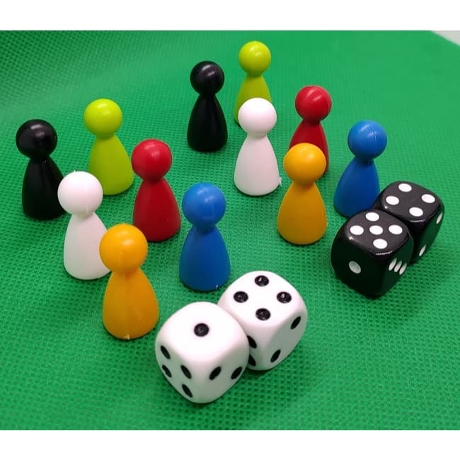 02 Dados de  16MM + 06 Peões (pinos) 15x26MM - para Jogo de Tabuleiro