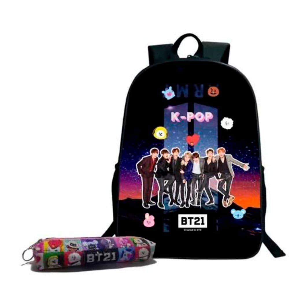 KIt Mochila e Estojo  Escola Viagem Passeio compartimento P/ Notebook bts BT 21K